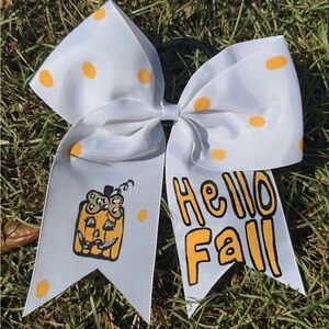 White and Yellow Polka Dot Hello Fall Hair Bow